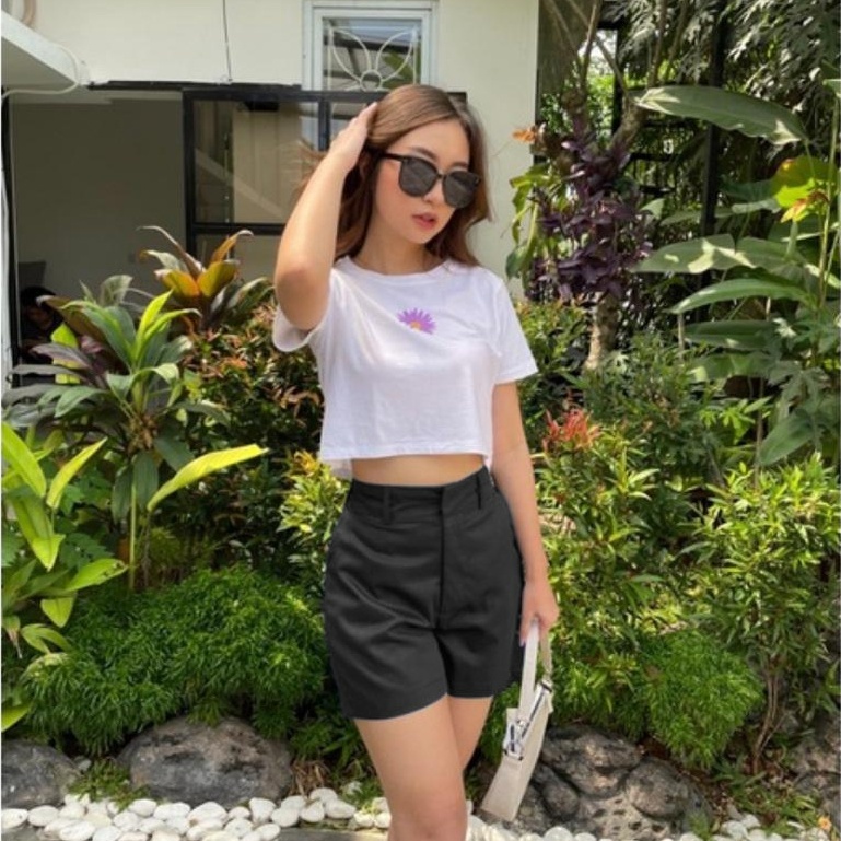 HOPYLOVY - Celana Pendek Highwaist Wanita | Celana Hot Pants Wanita | Short Pants Bahan Katun HW | Celana Pendek Wanita Korea | Hotpants Highwaist Deby