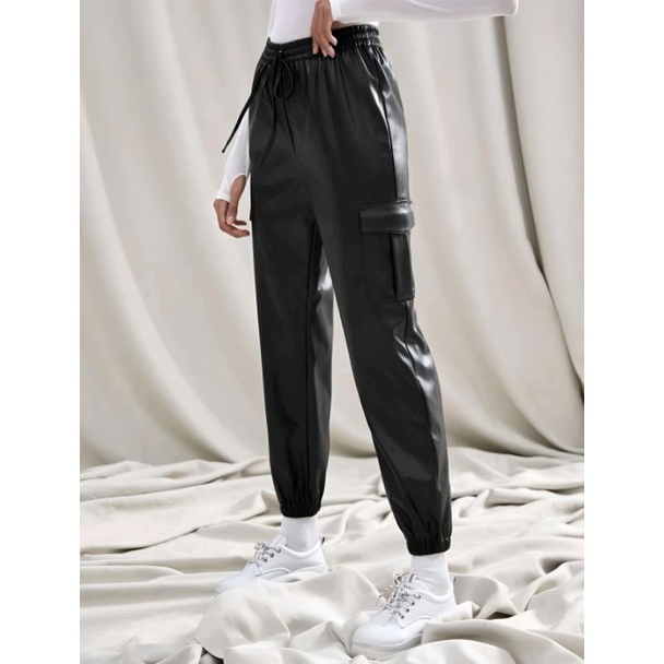CARGO PANTS LEATHER | CELANA CARGO KULIT | HIGH WAIST