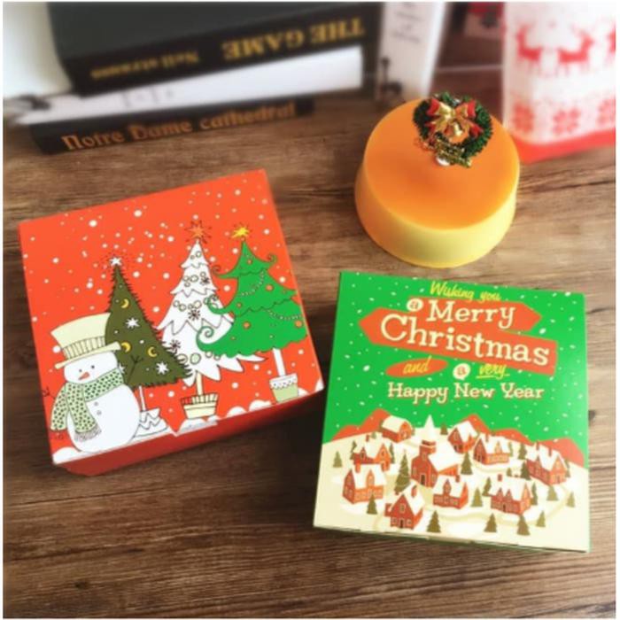 

PROMO - box kotak bingkisan natal christmas hijau merah plastik cookies permen