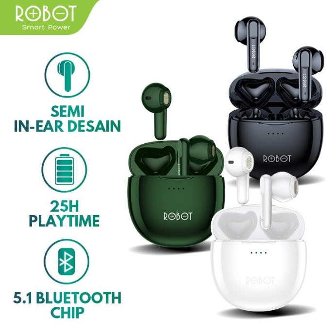 Robot Earphone Airbuds T10 Waterproof IPX4 Semi-In-Ear TWS Wireless