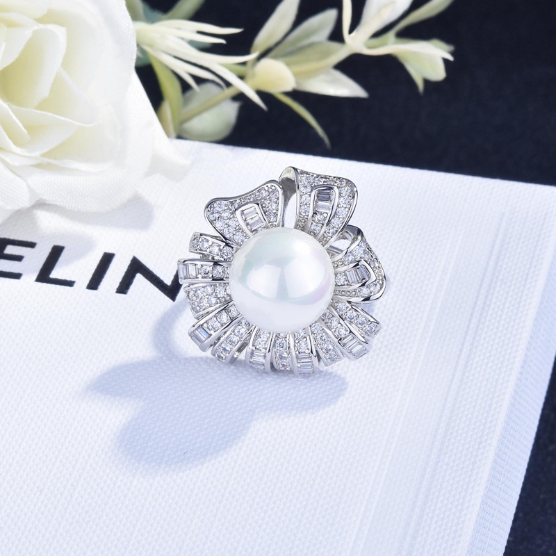 Fancyqube Cincin Silver Hias Mutiara Zircon Bentuk Bunga Gaya Korea Untuk Wanita