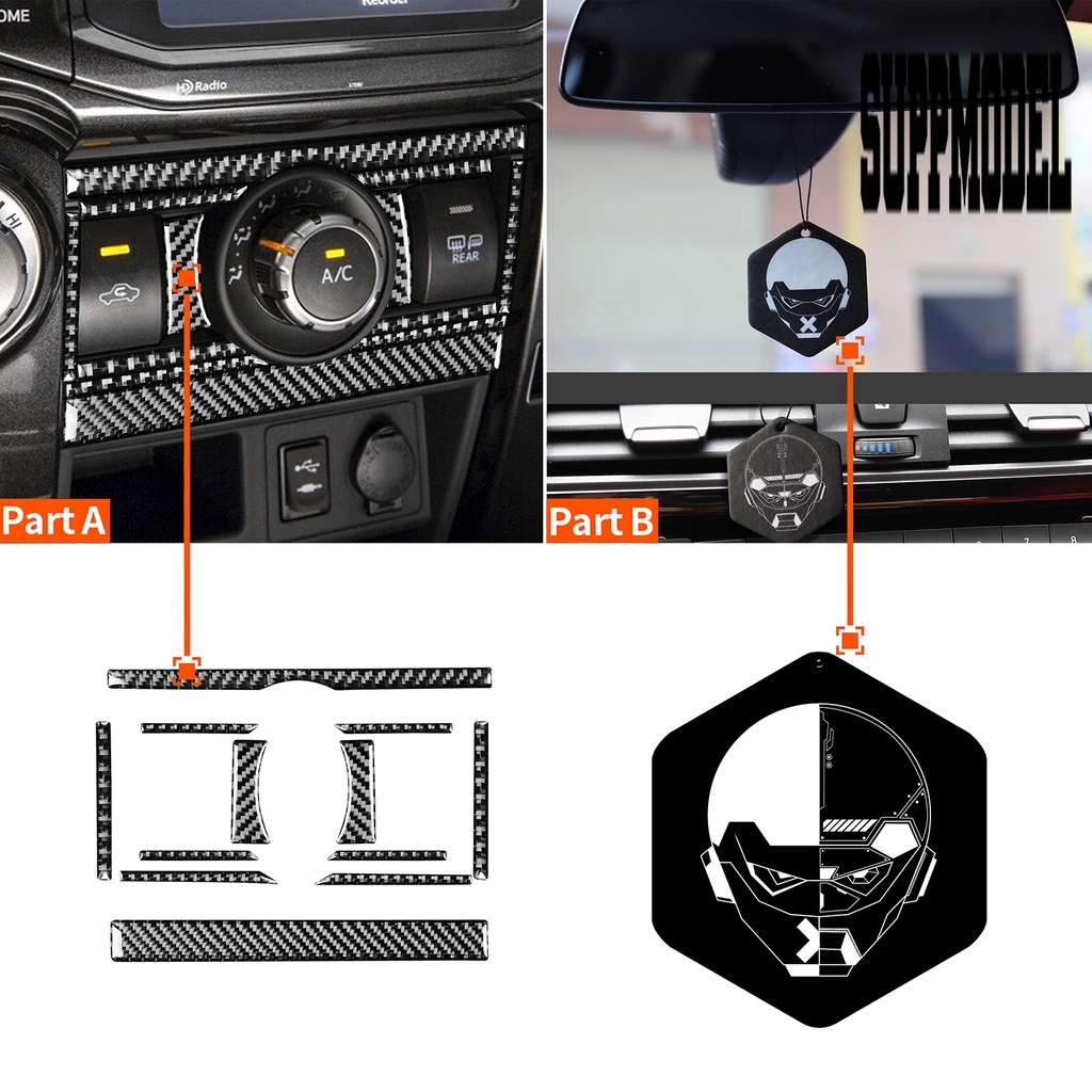 Suppmodelx 12Pcs / Set Stiker Panel Saklar Ac Mobil Toyota 4Runner 2010-2020 Bahan Serat Karbon Tahan Panas