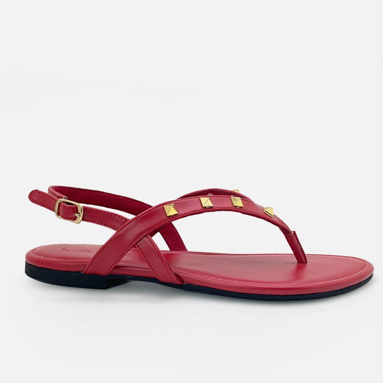 La Vita E Bella Joyce Sandal Jepit Flat Wanita Model Slingback Flip Flop Stud [LZ505] - Red