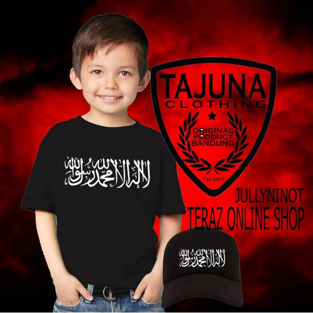 Paket kaos dan topi TAUHID 2 anak cotton combed 30s kaos dakwah islami standart distro