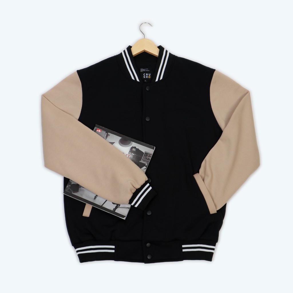 Jacket Varsity Bomber Premium / Jacket Varsity Premium / Jacket Bomber Basic Pria / Jacket Bomber Varsity List Cream