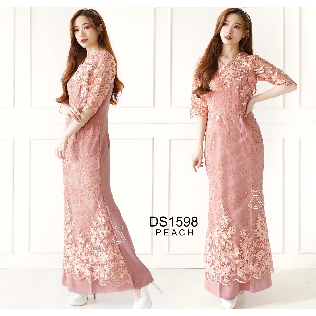 DS1598 - LONG DRESS PESTA SEPAN MAXI TILE BRUKAT LACE BODYCON IMPORT LONGDRESS