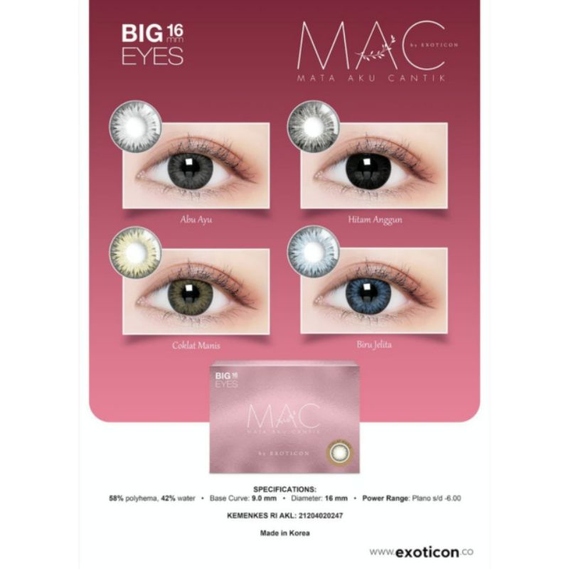 Softlens X2 MAC 16 MM by EXOTICON Big Eyes Softlen Soflen Soflens Warna Normal