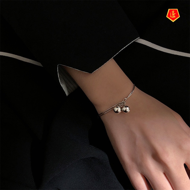 [Ready Stock]S925 Silver Double-Layer Bell Bracelet Women's Simple Niche