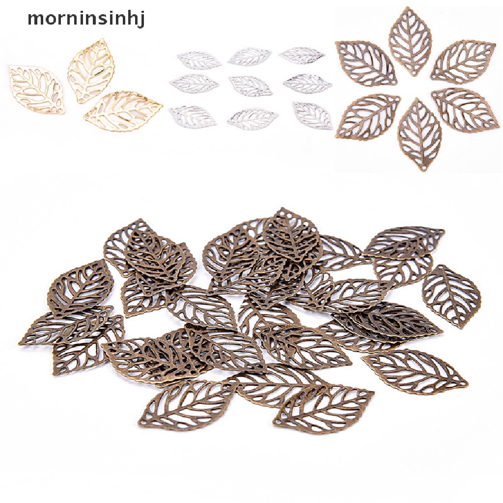 50pcs Liontin Daun Mornin Hollow Bahan Metal Untuk Membuat Perhiasan Diy