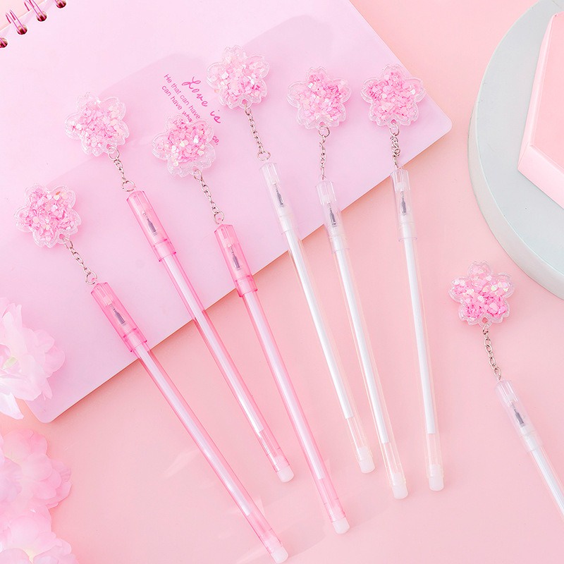 OVERFLOWS.ID Pulpen Gantungan Bunga Sakura Lucu Pen Flowers Bolpoin Pink Import Murah