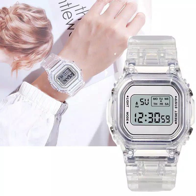 (Grosir)Jam Tangan Wanita Digital Sergi Traspadan Model Korea Strap Rubber(Terima Cod)