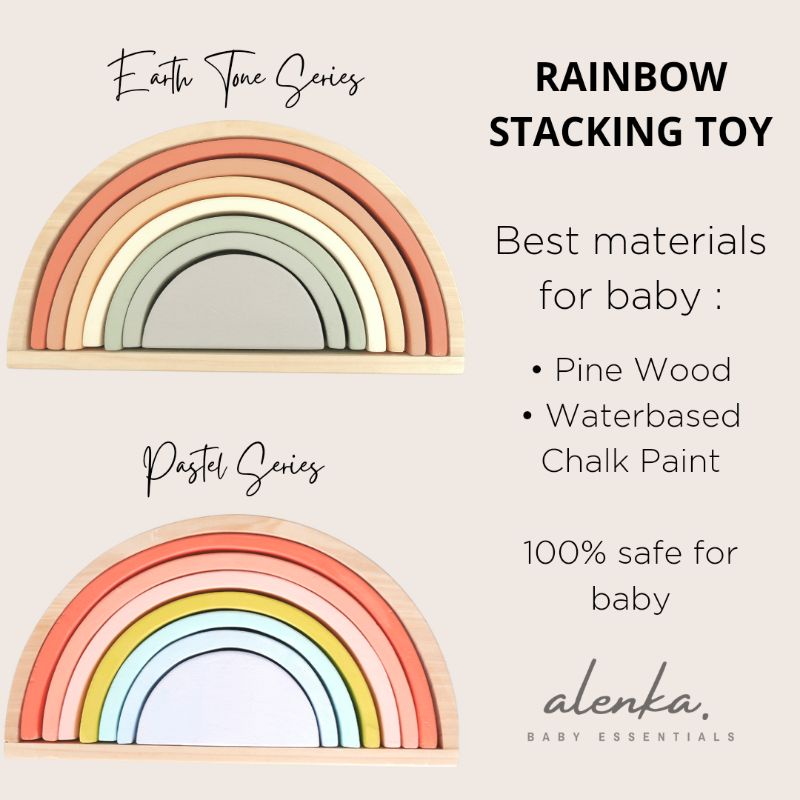 Alenka - Rainbow Stacking Wooden Montessori Toy / City Blocks / Mainan Balok Susun Pelangi