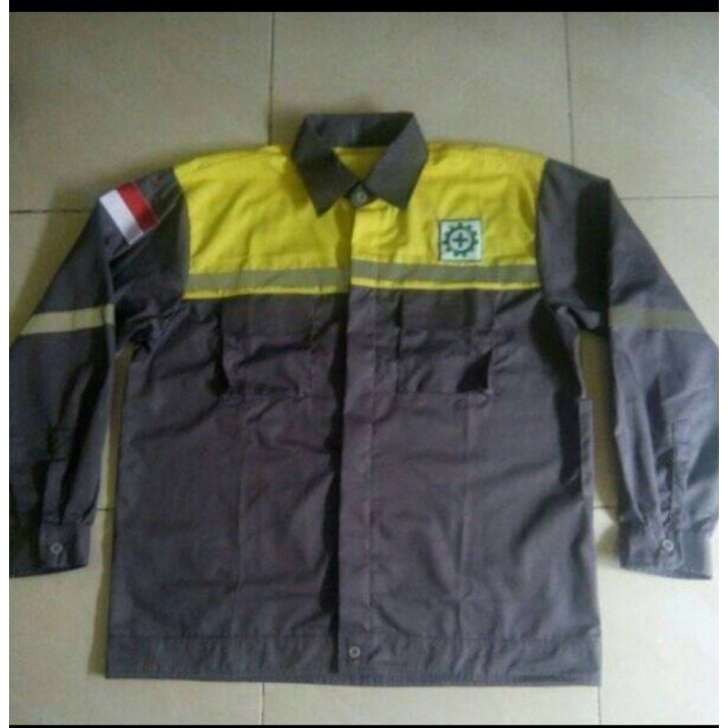 SERAGAM SAFETY FREE BORDIL K3 BENDERA WEARPACK KATELPAK ATASAN KUNING ABU RESLETING KAIN DRILL
