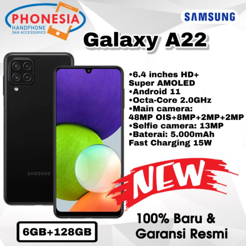 hp samsung a22 6 128gb LTE garansi resmi sein 1tahun