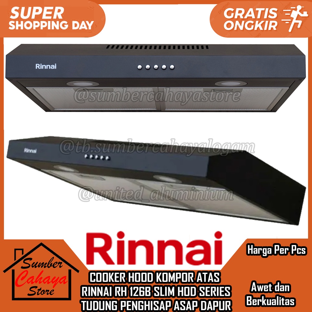 Cooker Hood Rinnai RH 126B Slim Hod Penghisap Asap Kompor ATAS RINAI 2 TUNGKU TUDUNG GAS ANGIN UDARA
