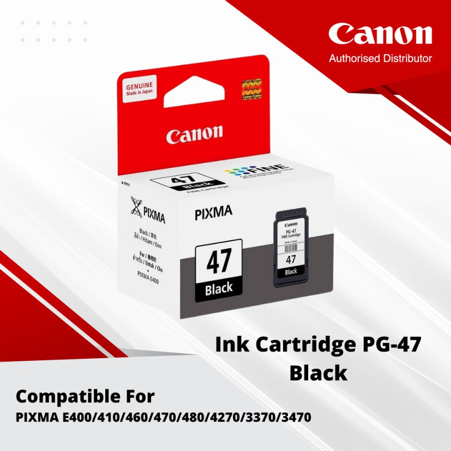 Cartridge Tinta Canon PG47 PG 47 Black ORI Catridge Printer E400 E410