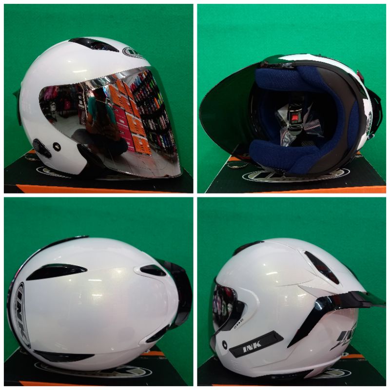 INK HELM METRO SOLID WHITE+VISOR IRIDIUM+SPOILER PAKET GANTENG