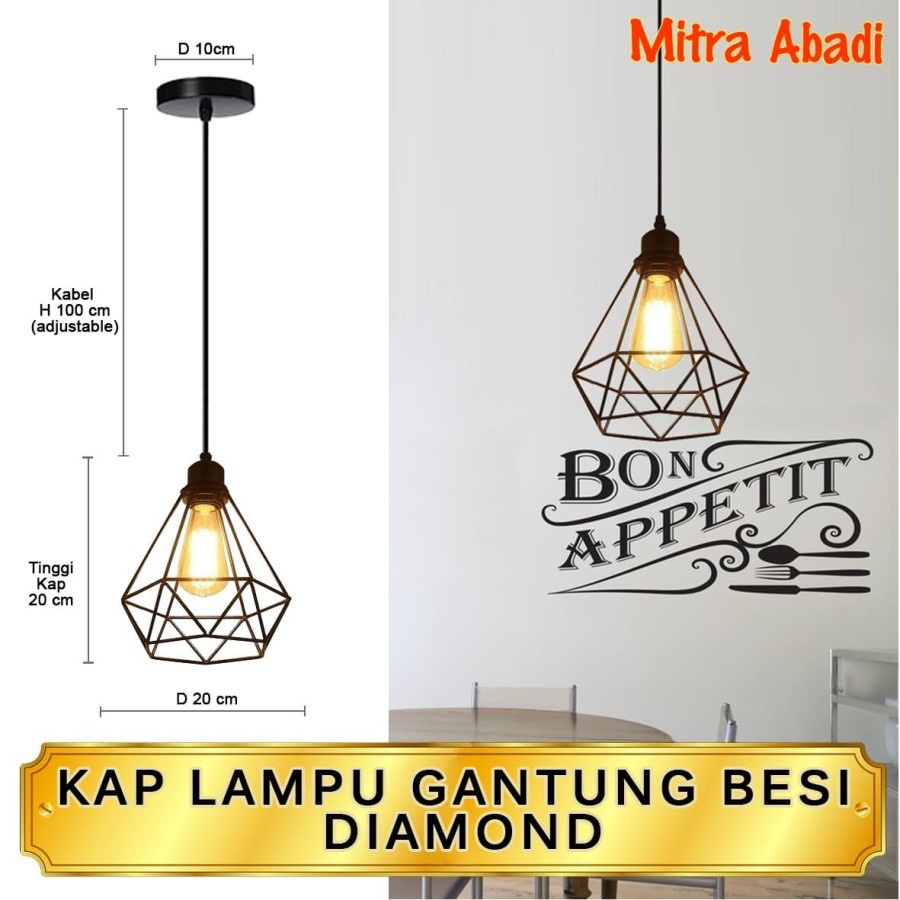 Kap Lampu Gantung Besi Diamond Cafe Vintage Edison