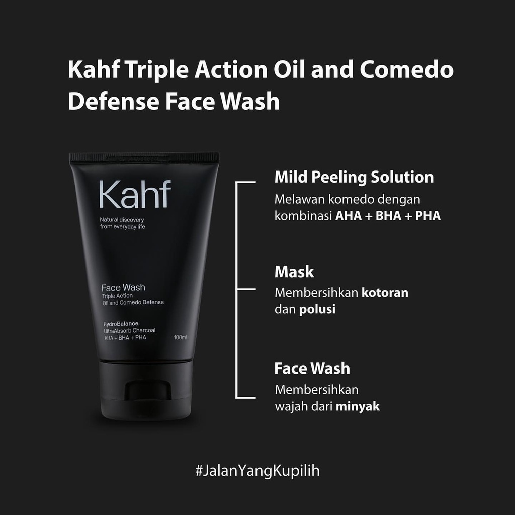 KAHF Triple Action Oil And Comedo Defense Face Wash Indonesia / Sabun Wajah Pria 100ml / Skin Energizing Brightening Acne Gentle Exfoliating Scrub / Skincare Facial Care Serum Cream Sunscreen Mask / Hair Body Eau De Toilette Deodorant Man Cowok Paket Set