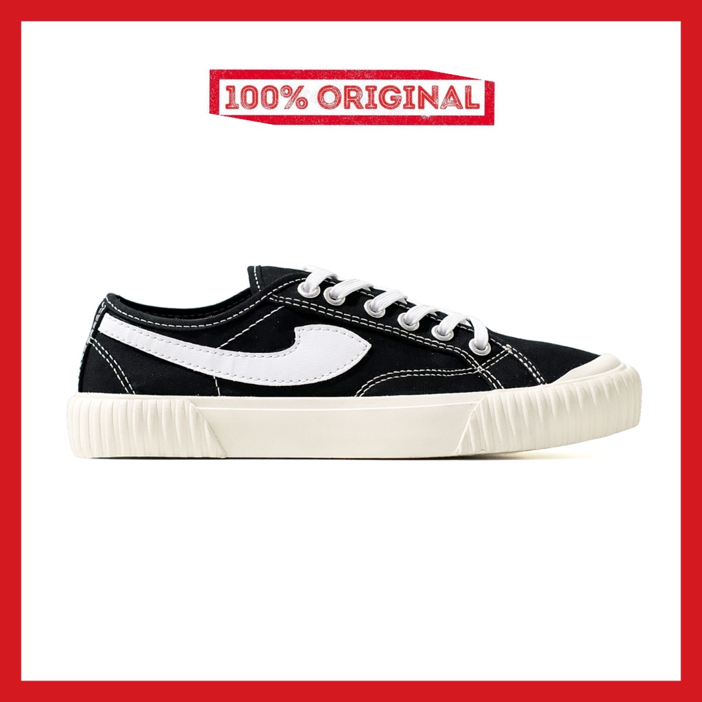 ORIGINAL - Sepatu Brand Lokal Kasual Pria Wanita No Brand Black White Low Not Sneakers Compass Vintage Hitam Putih Tinggi