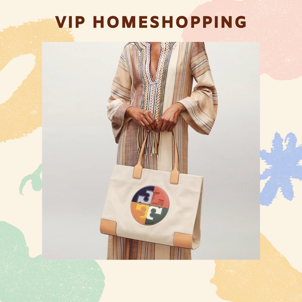 Tas Wanita Tory Burch Ella Color-Block Logo Tote Original