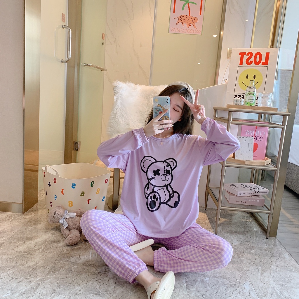 1127 SET BAJU KAOS TIDUR PIYAMA CELANA JOGER KEKINIAN PP SPANDEK IMPORT FASHION WANITA KOREA LENGAN 