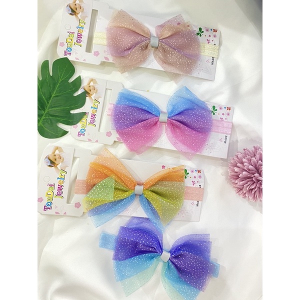 BANDANA ANAK | BANDO BAYI PITA JALA RAINBOW GLITER IMPORT/BANDANA KOREA ANAK