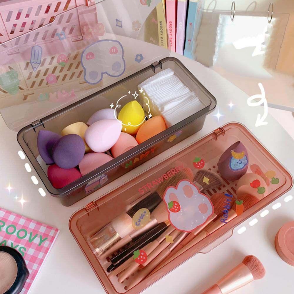 Lanfy Organizer Kosmetik Plastik Transparan Portable Kecantikan Telur Persegi Panjang Kapasitas Besar Dengan Tutup