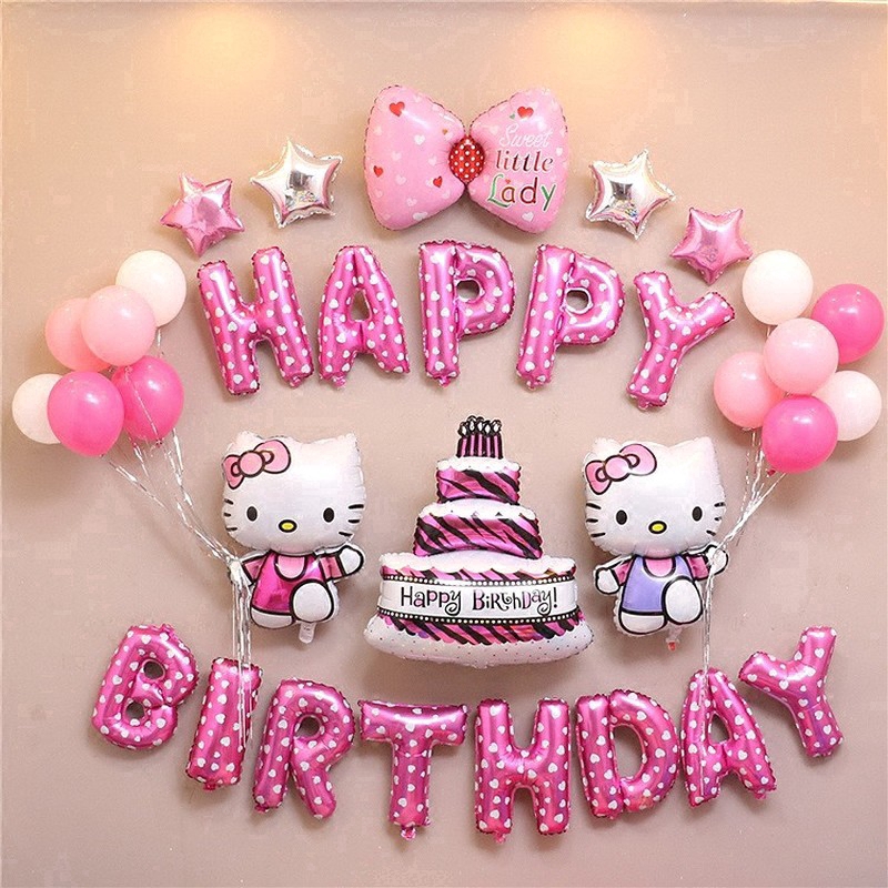 33Pcs Set Balon Desain  Hello  Kitty  untuk Dekorasi  Pesta 