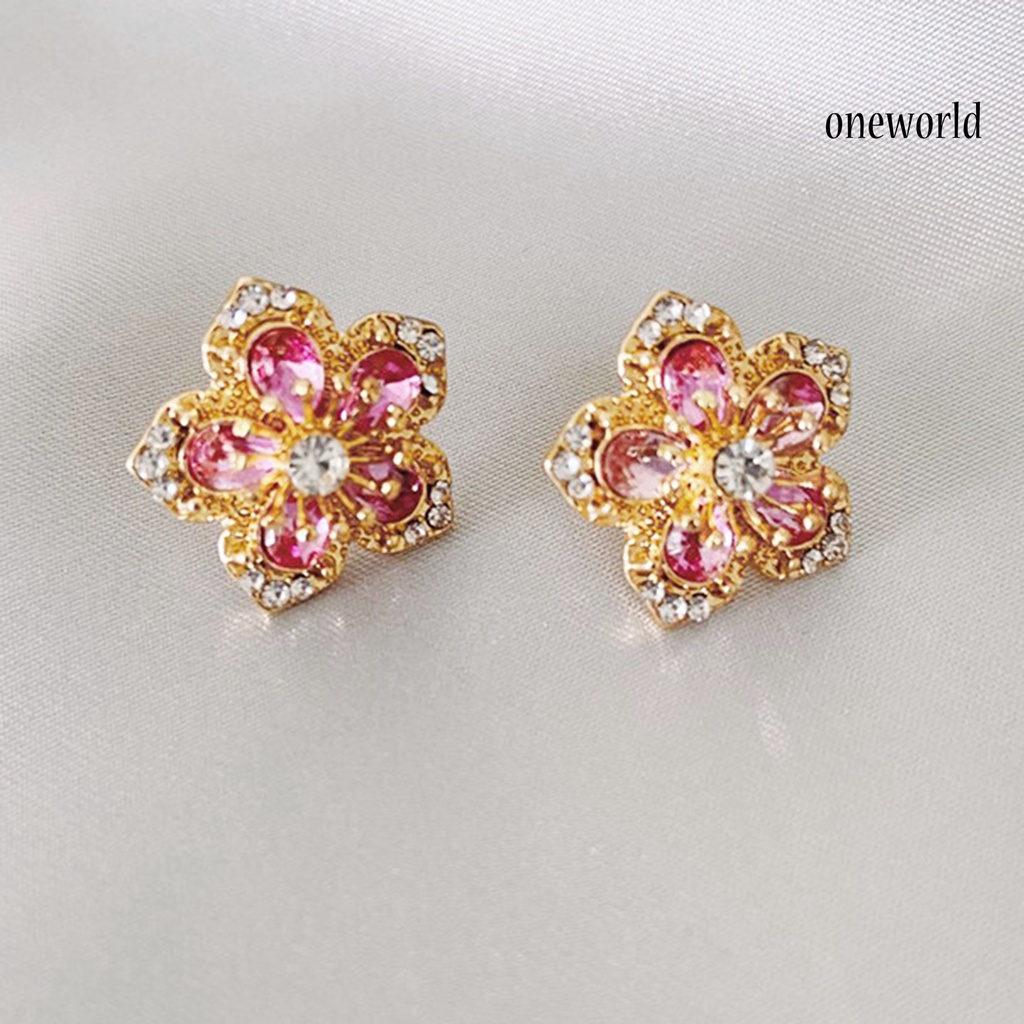 OW# Women Fashion Rhinestone Flowers Design Ear Stud Earrings Jewelry Gift Accessory