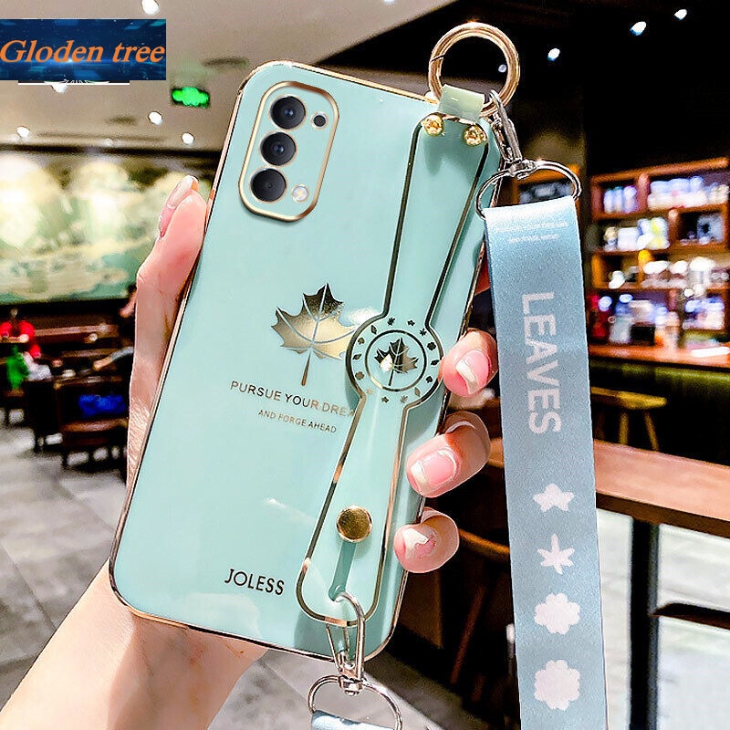 Case Motif Daun Maple Dengan lanyard Untuk OPPO Reno 4 4G