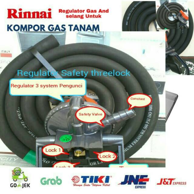 Regulator Anti Meledak Safety gas Three lock  dan selang Gas lpg 3 lapis ISO 9001 2008