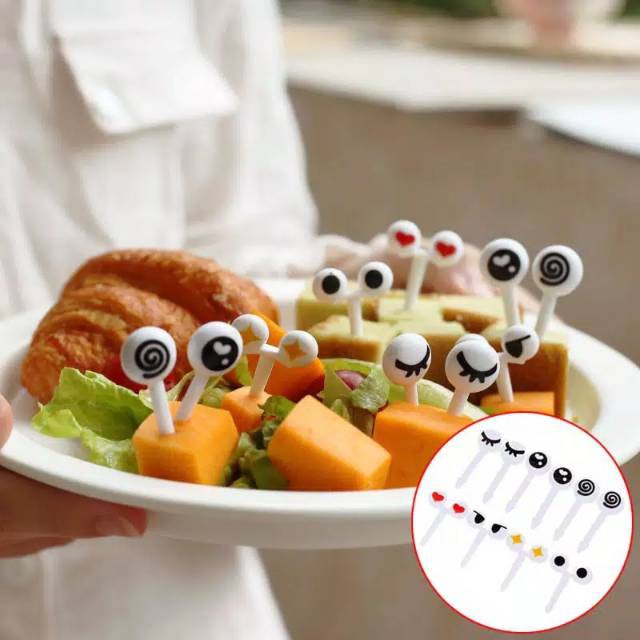 Set Isi 10 Garpu Buah Mata Emoticon Food Picks Garpu Set Buah  Garpu Mini Garpu Buah Mini Lucu