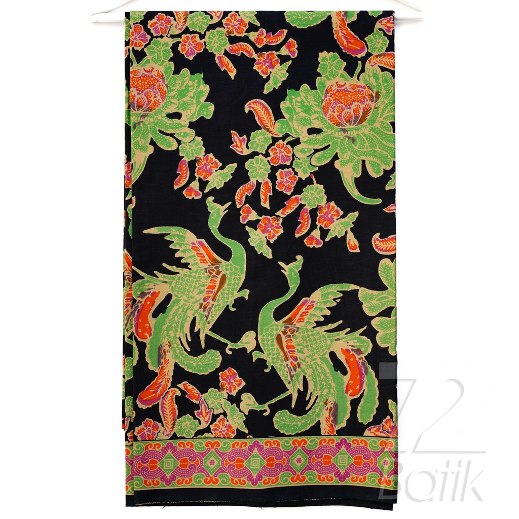 KAIN PANJANG BATIK Bahan Katun Motif Burung Warna Hitam Hijau Orange 726193 Cap 72 Jarik Jarit Samping Kebat Panjang Batik Katun Modern Premium Bahan Seragam Batik Pernikahan Kantor Keluarga Murah Kamen Jadi Batik Bali Lembaran