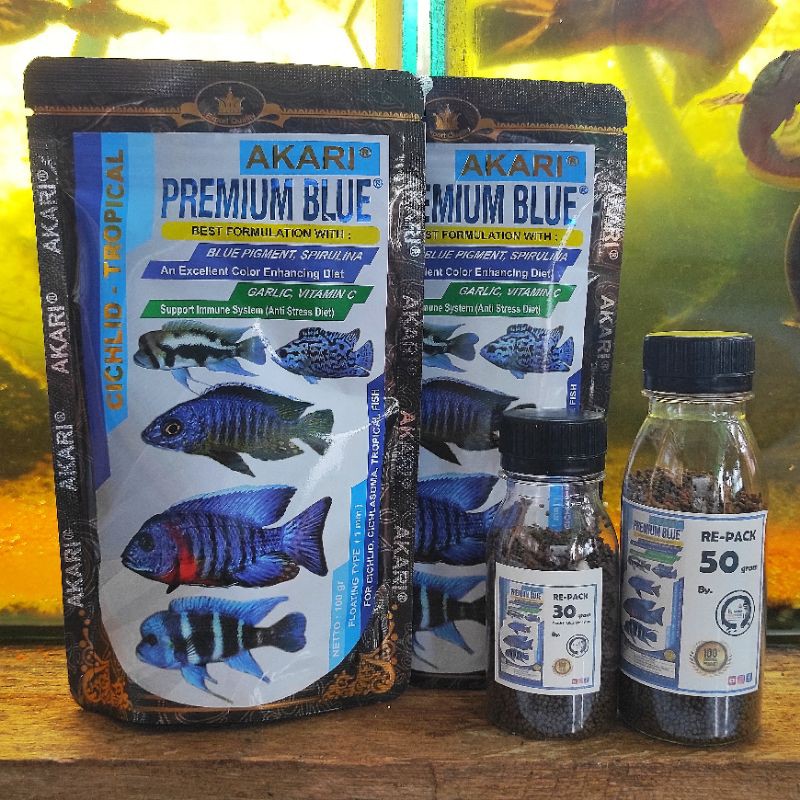 AKARI Premium Blue Cichlid - Tropical 1mm (Pelet ikan di bawah 15 cm)