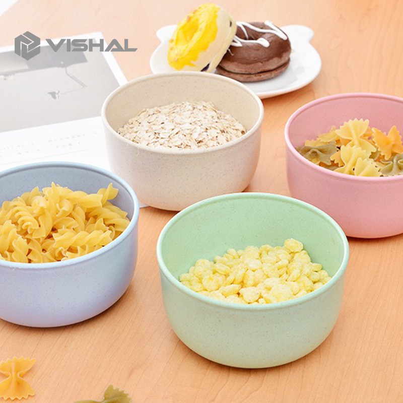 VISHAL Mangkok Set 4pcs Wheat Straw/Mangkuk Makan Bowl Warna Warni Baby Bowl Wheat Bowl /VS-9