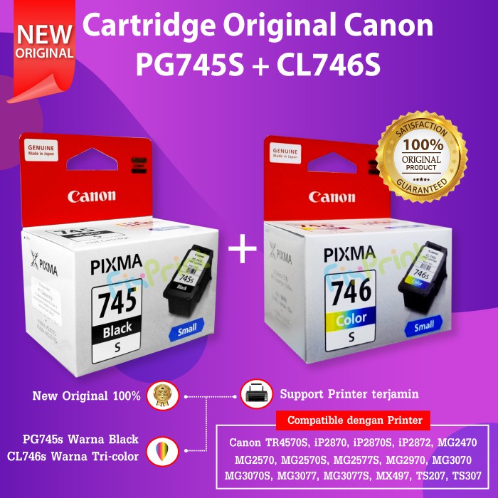 PAKET 1 SET Cartridge Canon 745 &amp; 746 Small 745s 746s Original Tinta MG2570s MG2577s TR4570s TS307 MX497