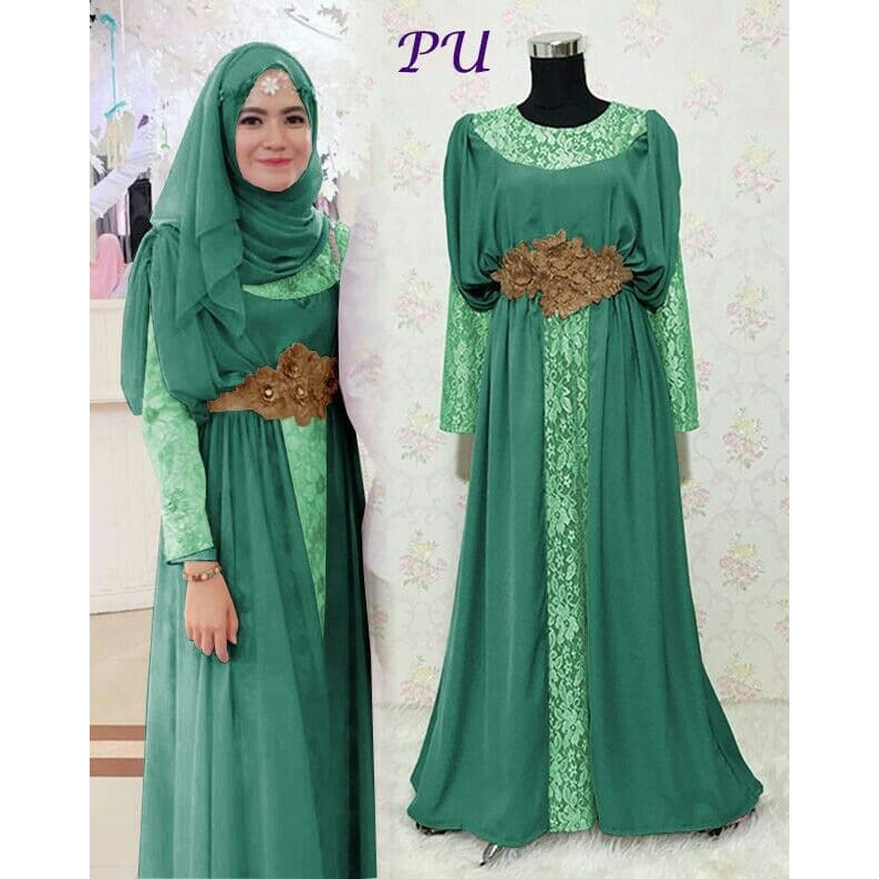 NISSA SABYAN  Gamis Kebaya Pesta Gianna Brukat Ori Baju Pesta Gamis Brukat Tosca - Hijau Tosca
