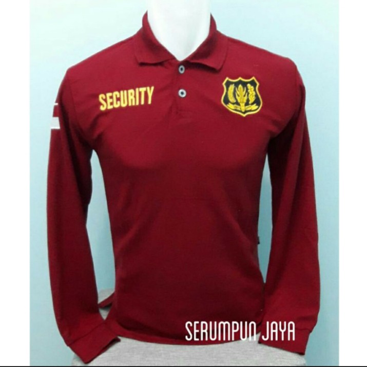 KAOS SECURITY MARUN - KAOS KERAH SECURITY MERAH MAROON LOGO KUNING BORDIR