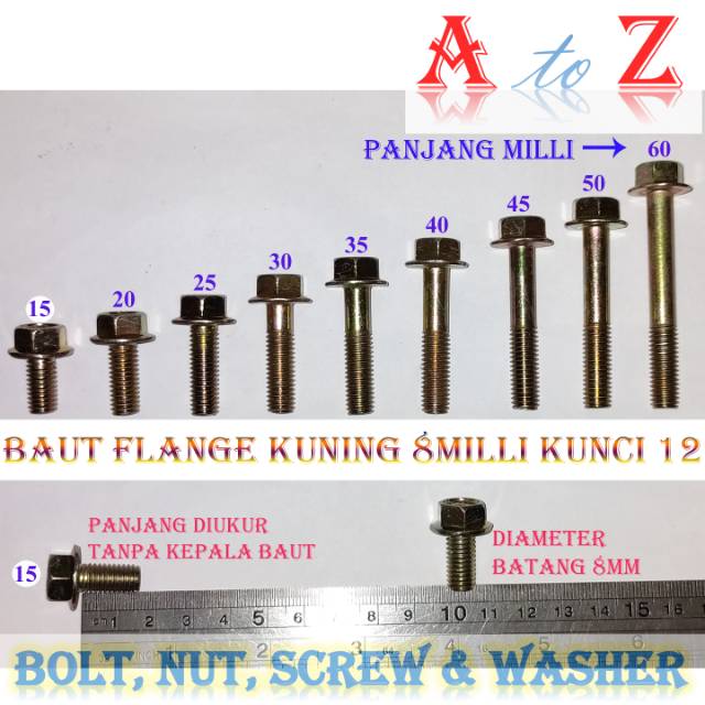 Baut flange 8x25mm/flange bolt 7 kuning 8 x 25 mm
