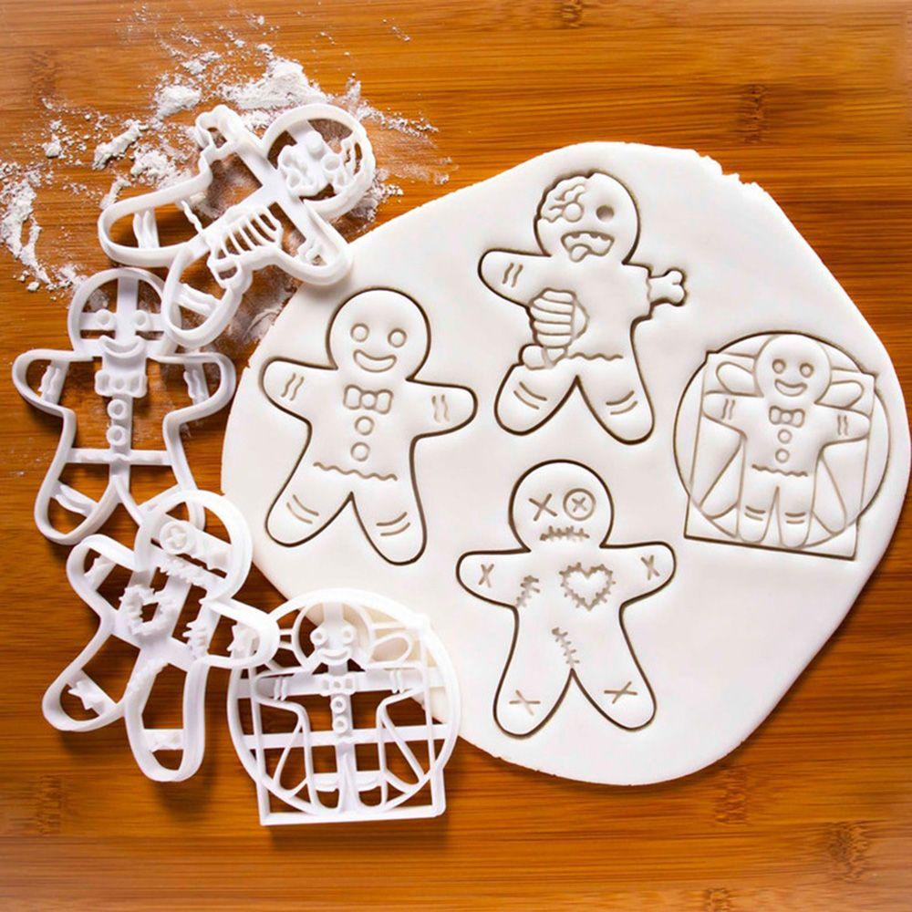 Top 4pcs Cetakan Kue Kering Embosser Coklat Biskuit Cap Alat Kue Voodoo Gingerbread Halloween Natal