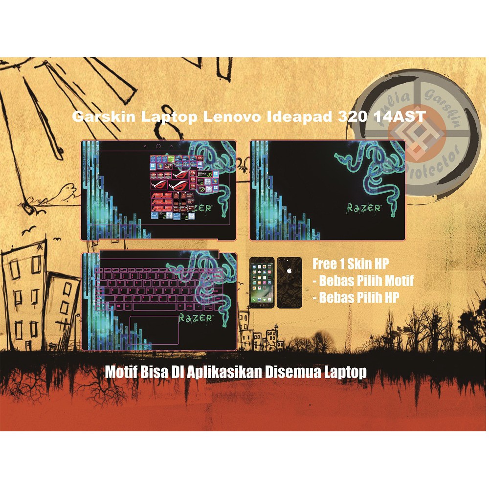 Garskin Laptop Lenovo Ideapad 320 motif Razer Silver - Free Custom Motif