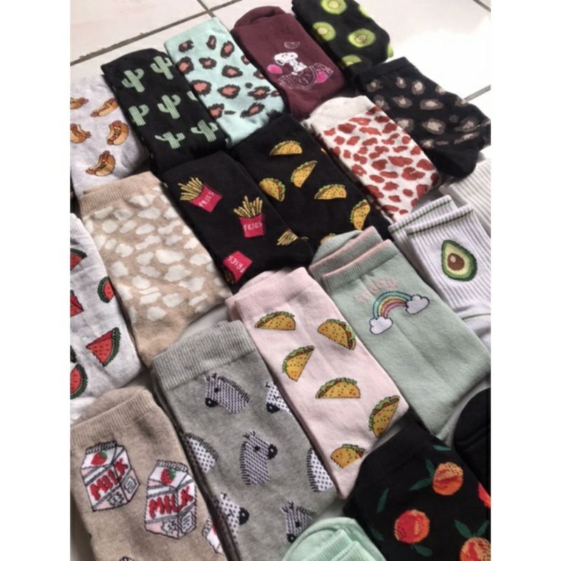 (GROSIR 6PASANG) Kaos Kaki Panjang Motif Wanita Dewasa Ladies