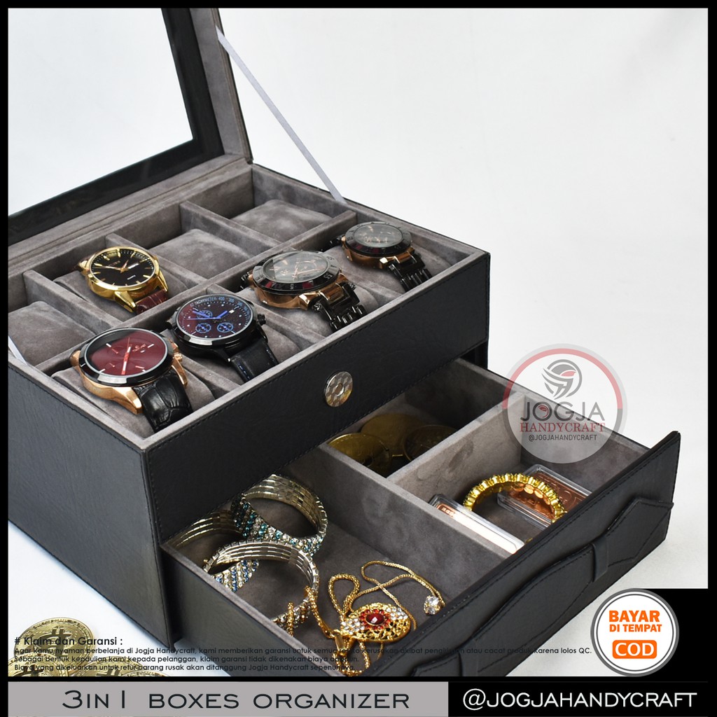 Box Kotak Jam Tangan Jumbo isi 8 mix Laci Tempat Perhiasan Susun / Box penyimpanan jam / Watch Box