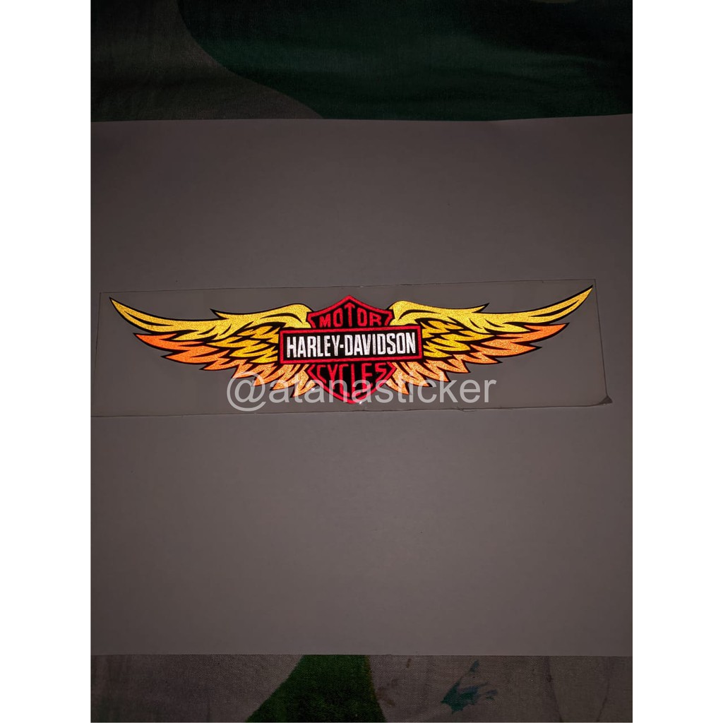 Stiker Cutting Logo Harley Davidson Wing 20x5cm Nyala Reflective Scotlite Fosfor