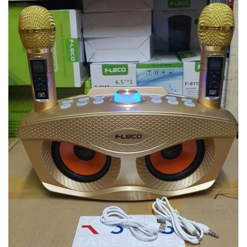 SPEAKER BLUETOOTH KARAOKE  FLECO FL311PLUS/MIC WIRELESS SPEAKER PORTABLE MICROFON DUA SMULE KTV USB