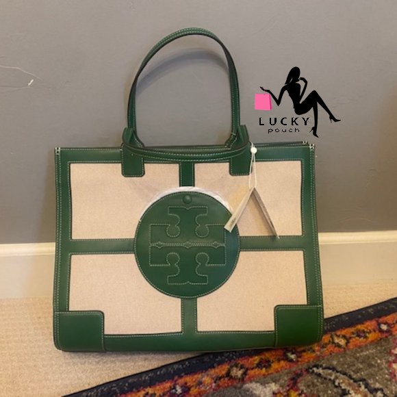 Tory Burch Ella Canvas Quadrant Tote Bag Arugula