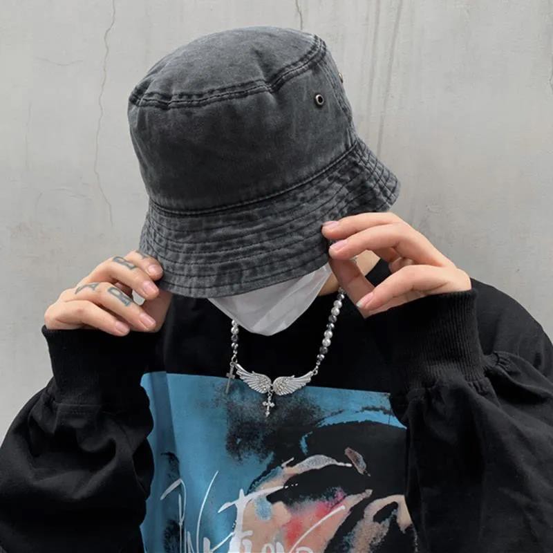 Bucket Hat Unisex Fashion Outdoor Katun Retro Korea Koboi Topi Ember untuk Wanita Kasual Pasangan Visor Hat