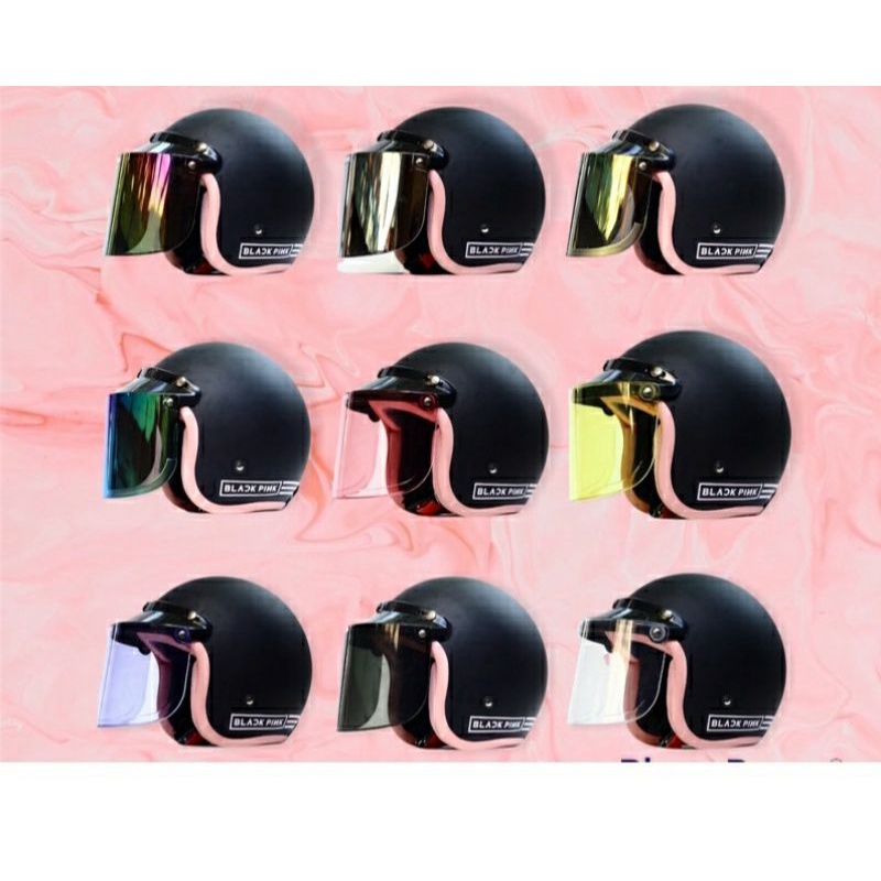 Helm Bogo Dewasa Wanita Black Pink Warna Hitam Doff