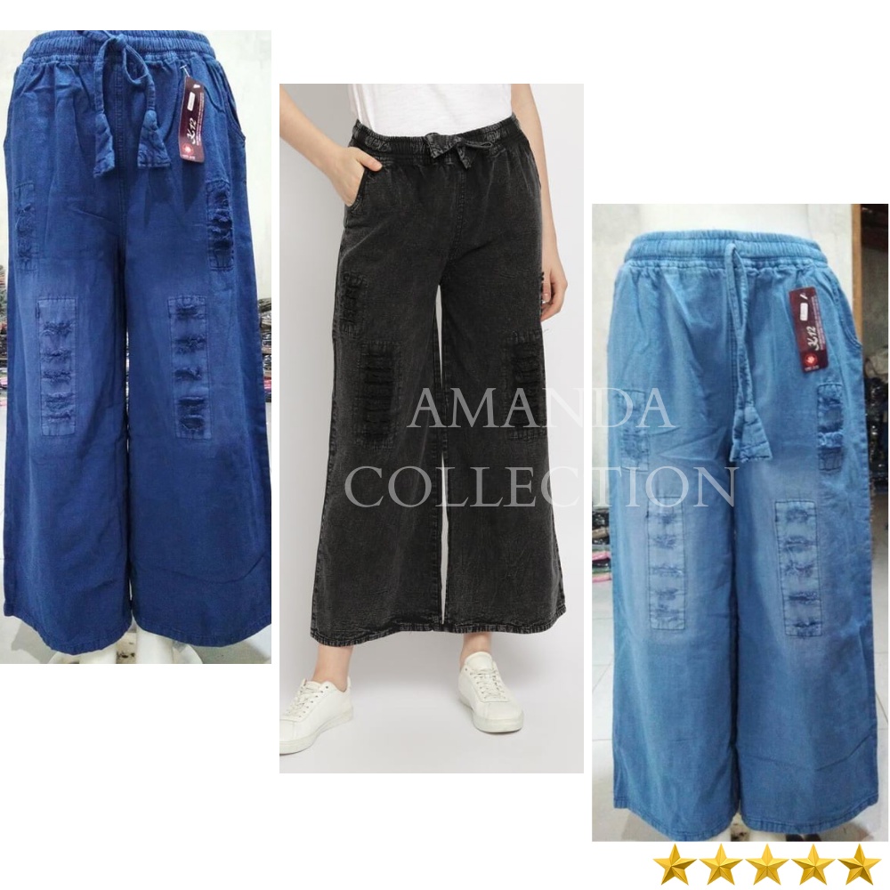 JUMBO HAIGHWAIST KULOT JEANS WANITA LOOSE BIG SIZE  XL - XXXXL JUMBO KULOT JEANS WANITA LIPAT